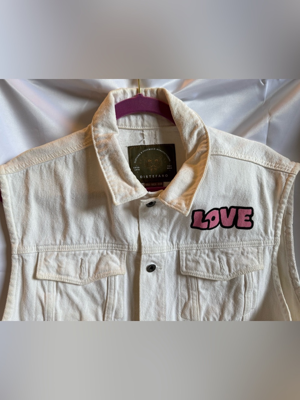 White Jean Jacket with Pink Love Patch